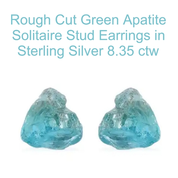 Rough Cut GENUINE Green Apatite Stud Earrings in Sterling Silver 925 8.35 ctw - Picture 2 of 9